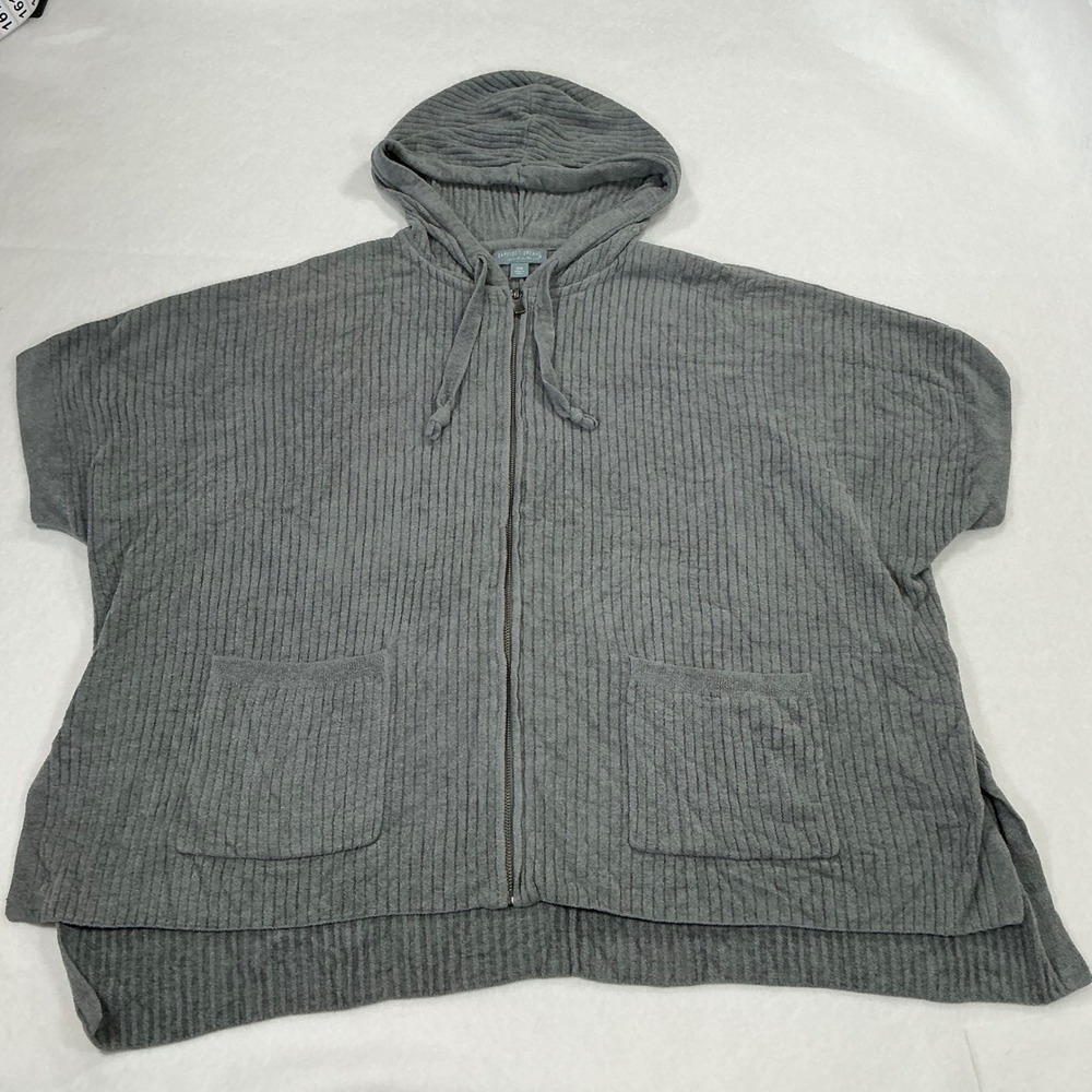 Barefoot Dreams CozyChic Ultra Lite Ribbed Zip Poncho Hoodie Gray BDWCU20597 S/M
